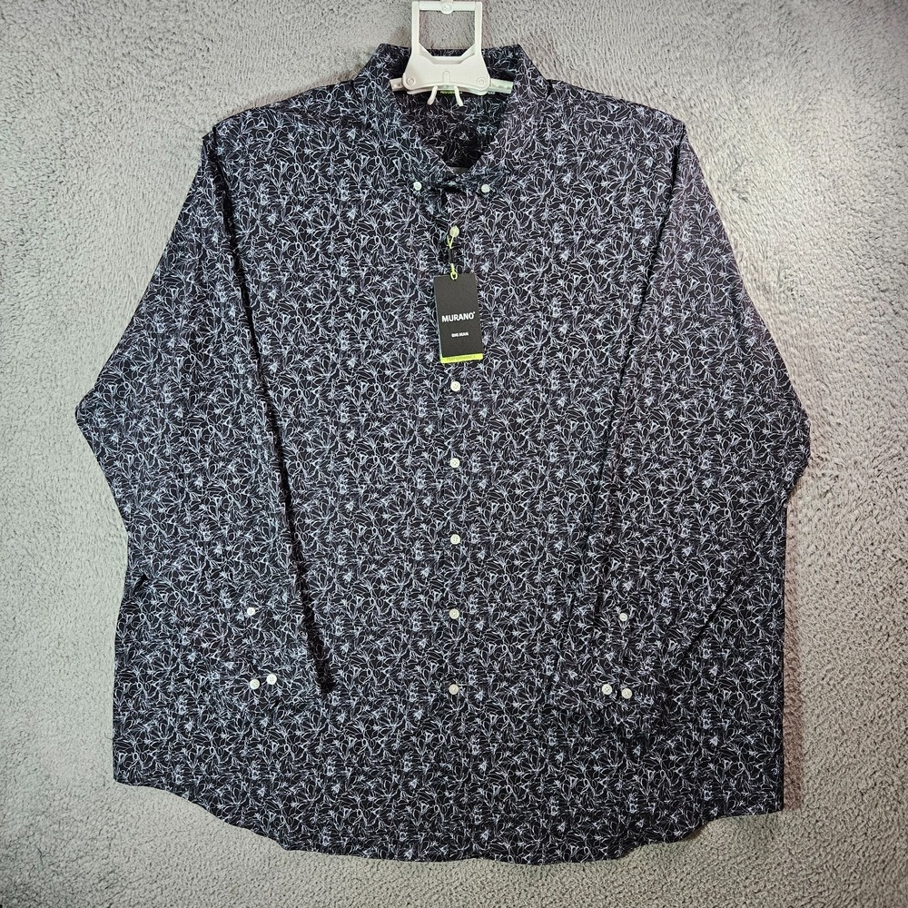 NEW Murano Performance Shirt Men 4XB Stretch Abstract Gray Long‎ Sleeve